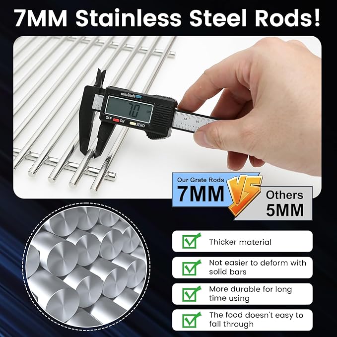 J&HYBBQ 19.5" Stainless Steel Grill Grates Replacement for Weber Genesis 300 Series Grills (2007-2016) - 18 Solid Rods, 7MM Thick, Non-Stick & Rust-Resistant Cooking Grates