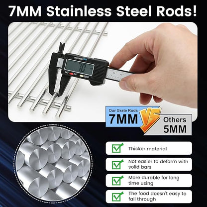 J&HYBBQ 19.5" Stainless Steel Grill Grates Replacement for Weber Genesis 300 Series Grills (2007-2016) - 18 Solid Rods, 7MM Thick, Non-Stick & Rust-Resistant Cooking Grates