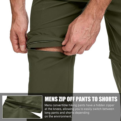 Mens Hiking Convertible Pants Quick Dry Waterproof Zip Off Lightweight Cargo Safari Fishing Work Pants Trousers with Belt