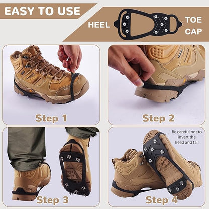 2 Pairs Ice Cleats for Shoes and Boots, Universal Non Slip Hiking Spikes, Micro Shoe Spikes for Snow and Ice, Durable Snow Crampons for Winter Hiking Climbing Ice Fishing, 8 Steel Studs Gripper Spike