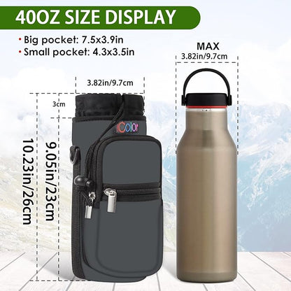 icolor Water Bottle Carrier Bag with Strap 25/32/40 oz Crossbody Bottle Holder with Phone Pocket Sling Sleeve Insulated Neoprene Water Bottle Pouch for Walking Travelling