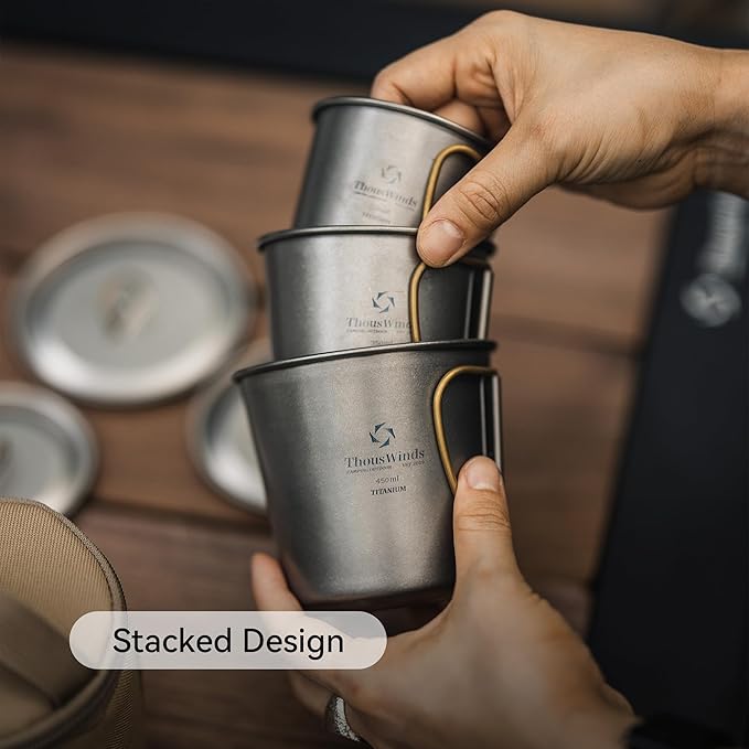 Thous Winds Titanium Mug, 350ml Camping Cup with Lid, Outdoor Titanium Lightweight Coffee Mug for Hiking Backpacking Camping