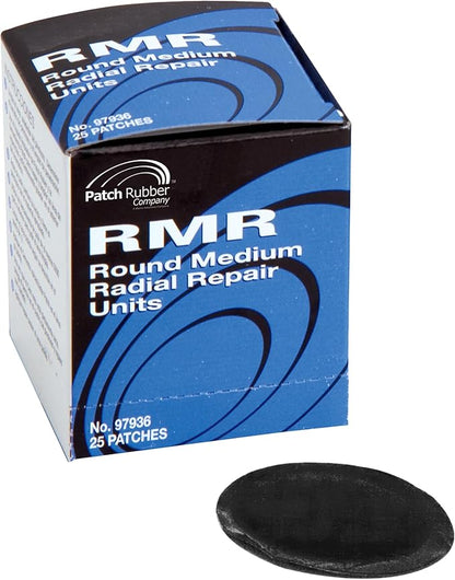 Myers Tire Supply Patch Rubber Company Plug and Patch Kit 3/8” – Includes 20 Plug Stems & 25 RMR Small Round Tire Repair Patches – Heavy-Duty Tire Injury Repair Kit