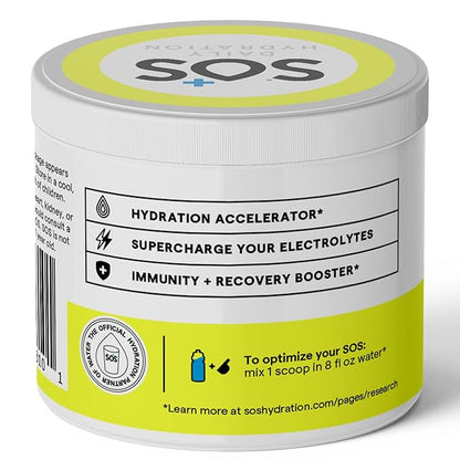 SOS Hydration Electrolyte Powder Drink Mix | Bulk 31 Servings | – Low Sugar | 15 Calorie Keto-Friendly & Rapid Rehydration| Lemon Flavor