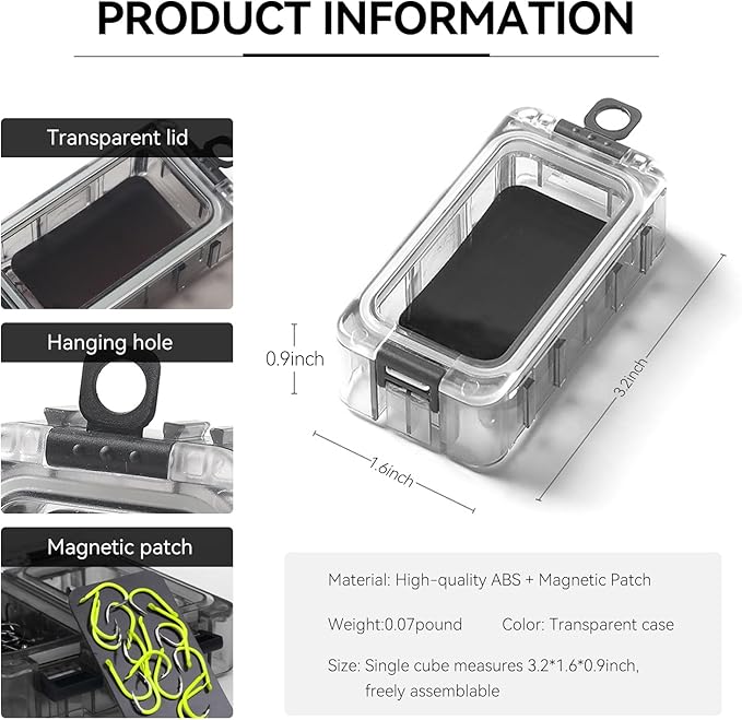 Tackle Box 4 and 8pcs Optional Combination Removable Freely Assemble Fishing Tackle Storage Cube Waterproof Fishing Tackle Organizer With Strong Magnetic Function Luminous (8, Black)