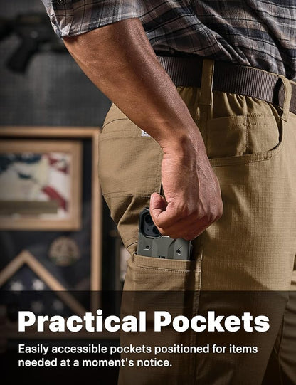 CQR Men's Flex Stretch Tactical Pants, Water Resistant Ripstop Cargo Pants, Lightweight EDC Outdoor Work Hiking Pants