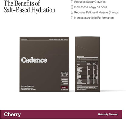 Cadence Sachets Recover Cherry - Carton (5g x 30) Science-Backed Overnight Hydration & Sleep Blend | Zero Caffeine | Vegan, Keto & Paleo Friendly | Sodium, Potassium & Magnesium for Recovery
