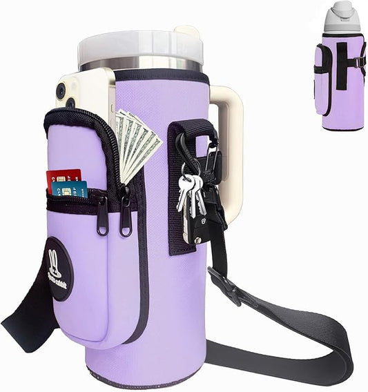 Sports rabbit Universal Water Bottle Holder – Durable Oxford & Neoprene Hybrid Design Compatible with Stanley 30/40oz Handled & 64/87oz Straight Tumblers, Adjustable Strap for Gym, Travel, Outdoors
