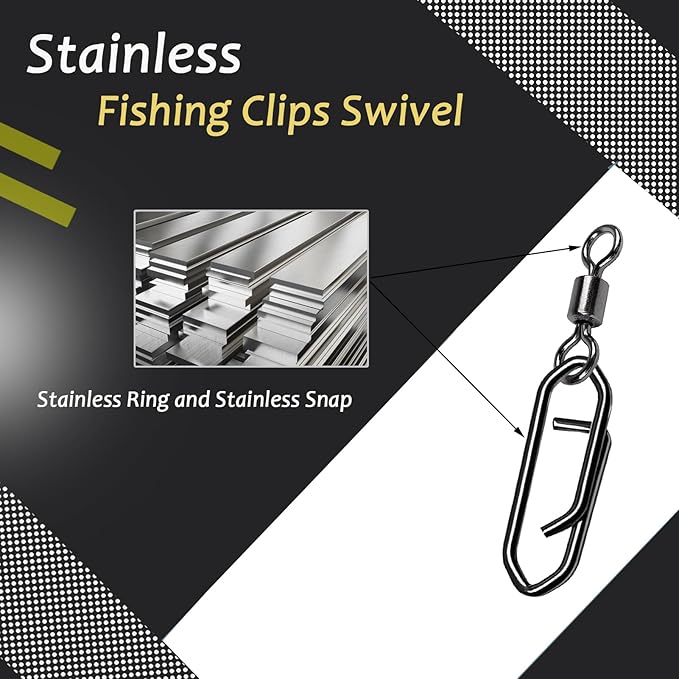Atibin High Strength Fishing Clips Swivel Freshwater Saltwater Fishing Snaps Connector Rolling Barrel Swivels Fishing Clip Speed Change Black Nickel