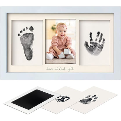 Inkless Baby Hand and Footprint Kit Boy, Girl - No Mess Ink Pad for Handprint, Clean Touch Dog Paw Print Kit, Personalized Baby Shower Gifts, Nursery Newborn Keepsake Frame (Mist Blue)