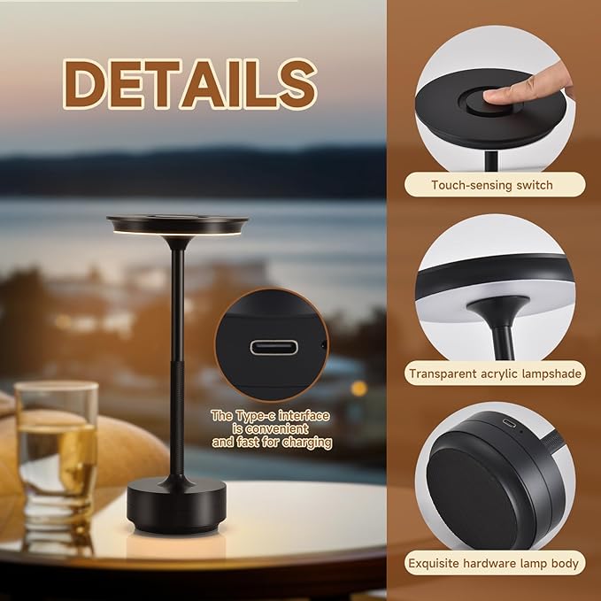 Color-Changing Night Light - Simple and Modern Metal Base Desktop Ambient Light, Bedroom Bedside Light, Meeting Room Decorative Lighting, LED dimmable Night Light (Black)