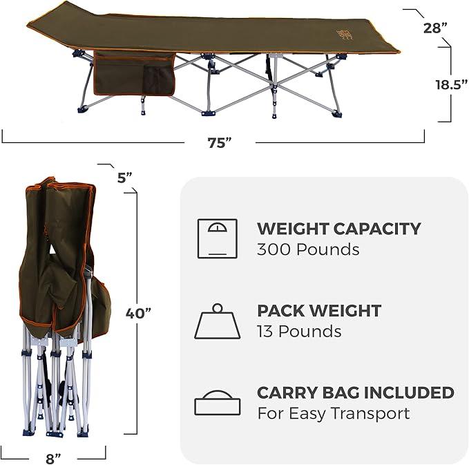 OSAGE RIVER Camping Cot for Adults - Folding Camping Cot - Portable Cots for Sleeping - Rated for 300 lbs