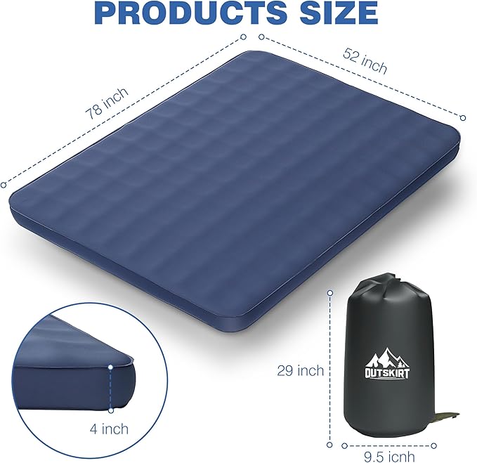 OUTSKIRT Ultralight Self Inflating Sleeping Pad, 4" Thick Camping Mattress with Pump Pack, 9.5 R-Value Insulated Sleeping Mat, Portable Camping Bed for Car, Truck or Van, 4 Season Camp Mattress