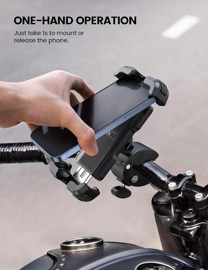 Lamicall Motorcycle Phone Mount, Bike Phone Holder - [Metal Lock] Upgrade Quick Install Handlebar Clip for Bicycle Scooter, Cell Phone Clamp for iPhone 17 16 15 Pro Max, Galaxy, 4.7-6.8" Phones
