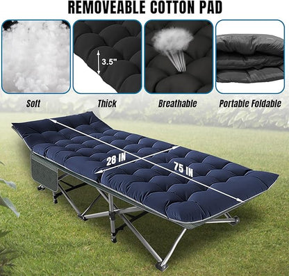 BIG RED Camping Cot, Folding Camping Cots for Adults Sleeping 1200D Double Layer Oxford Portable Folding Outdoor Cots for Camping W/Soft Pad Carry Bag for Home Office Nap Beach Travel