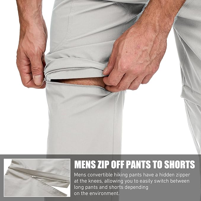 Mens Hiking Convertible Pants Quick Dry Waterproof Zip Off Lightweight Cargo Safari Fishing Work Pants Trousers with Belt