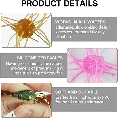 Eupheng Silicone Soft Dice Fishing Lures with Multiple Tentacles, Handmade Slow Sink Bass Fishing Soft Plastic Baits for Drop Shot, Finesse, Wacky Rig