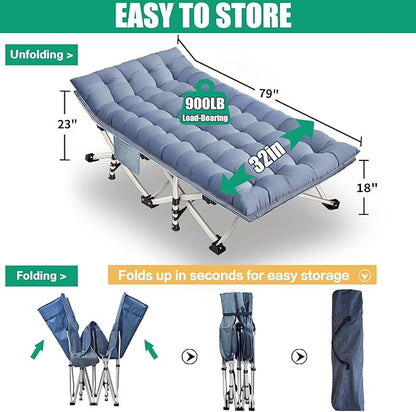 79" L x 32" W x 18" H Camping Cot with Comfortable Mattress for Adults Oversize XXL Cots for Sleeping Camping Bed Folding Cot Heavy Duty with Carry Bag for Home Outdoor Travel