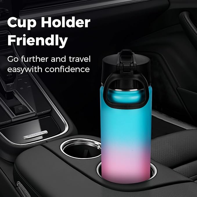 Neihepal 22 oz Insulated Water Bottles Bulk, Double Walled Vacuum Stainless Steel Water Bottle Multipack with Leak Proof Straw Lid for Men, Adults, Kids, Gym, Sports (Green Pink,4 Pack)