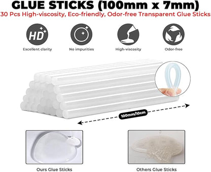 Hot Glue Gun, 20W Fast‑Preheating High‑Temp Mini Hot Melt Glue Gun Kit with 30 Glue Sticks (100mm x 7mm) for School Projects, DIY, Arts & Crafts, Quick Home Repairs