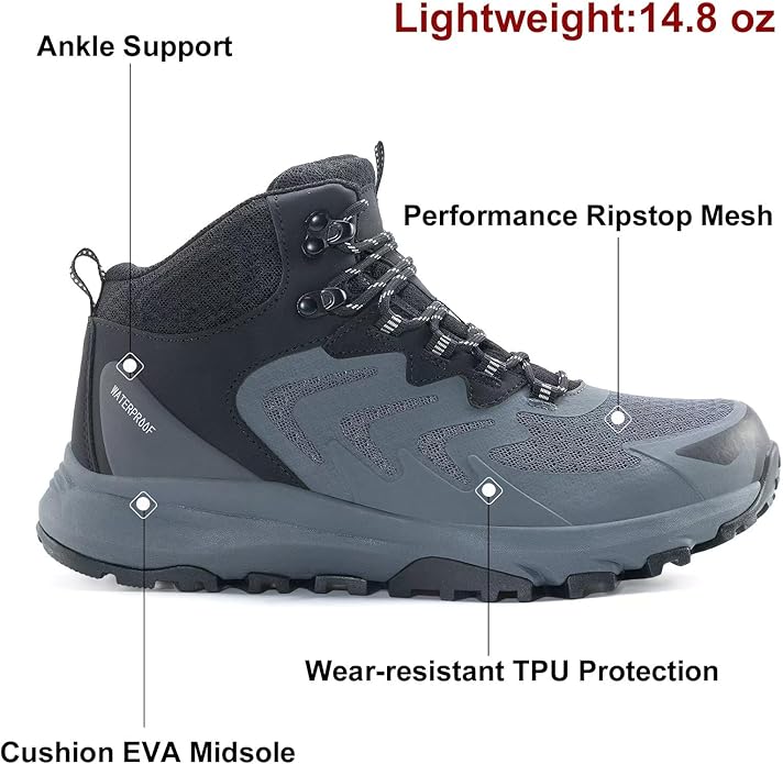 Men's Waterproof Hiking Boots Lightweight Comfortable Breathable Outdoor All-Terrain Trekking Ankle Boots