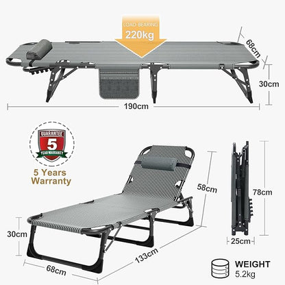 MOPHOTO Folding Lounge Chair 5-Position, Folding Cot, Portable Outdoor Chaise Lounge Chair for Sun Tanning, Perfect for Pool Beach Patio Sunbathing