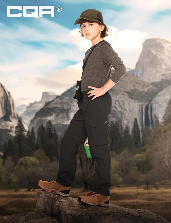 CQR Kids Youth Hiking Cargo Pants, UPF 50+ Quick Dry Convertible Zip Off Pants, Outdoor Camping Pants