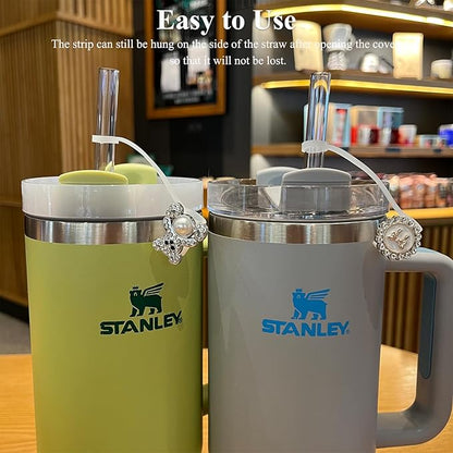 Bling Diamond Straw Cover for Stanley Cup Accessories - Silicone Straw Toppers with Silver Rhinestone fit 9-12mm Straws