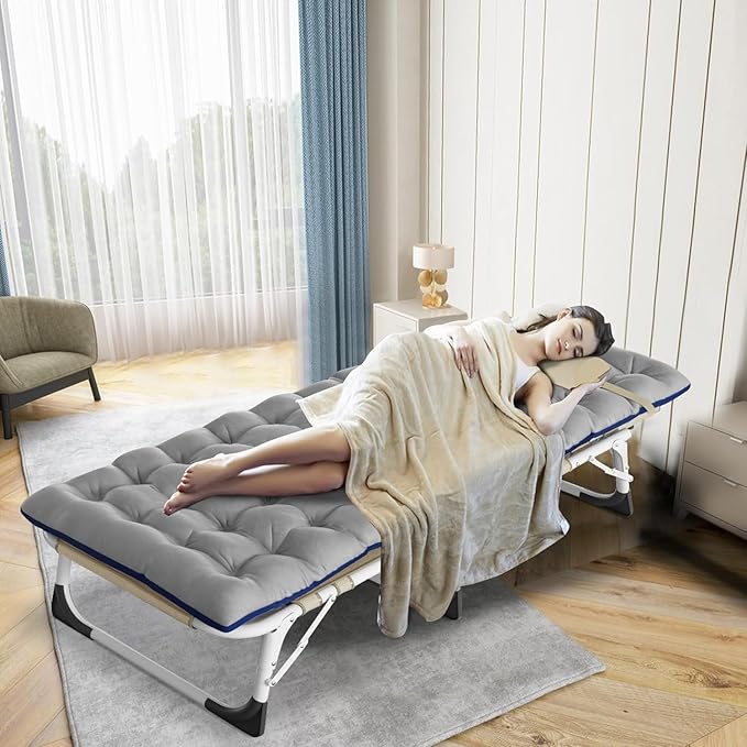 Slsy Sleeping Cots for Adults, 5-Position Folding Chaise Lounge Chairs Outdoor, Portable Folding Bed Cot Lounge Chair for Beach Lawn Camping Pool Sun Tanning