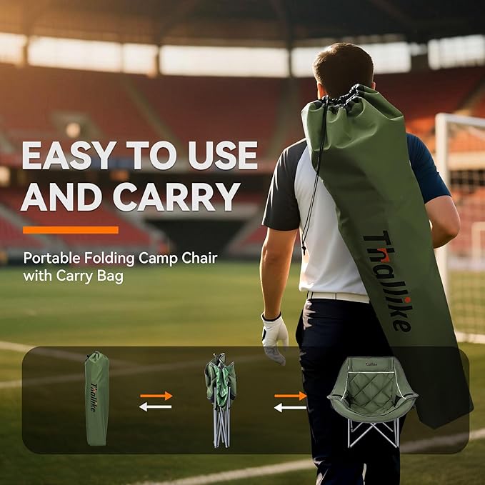 Oversized Camping Chair, Portable Folding Padded Camping Chairs with Cup Holder and Carry Bag, Heavy Duty Outdoor Camping Chairs for Adults, Up to 400Lb, for Fishing Sports (Green-2 Pack)