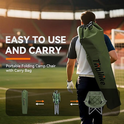 Oversized Camping Chair for Adults – Heavy Duty Folding Chair with Cup Holders, Storage Pocket & Carry Bag – Outdoor Padded Camp Chair for Camping, Backyard, Fishing & Sports – Supports 400lbs