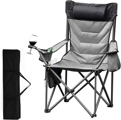 GAOMON Oversized Padded Camp Chair，Heavy Duty Camping Chair 500Lbs Capacity with High Back Support & Headrest, Folding Portable Camping Chair for Beach, Fishing, Backyard,1 Pack