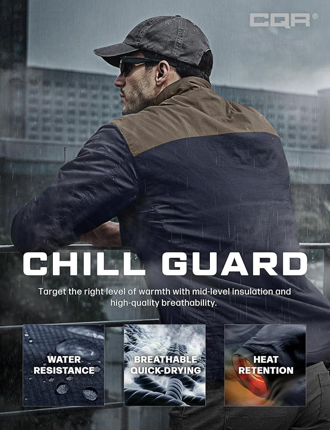 CQR Men's Lightweight Insulated Jacket, Windproof Packable Water Resistant Warm Active Coat for Hiking Work Outdoor Tactical