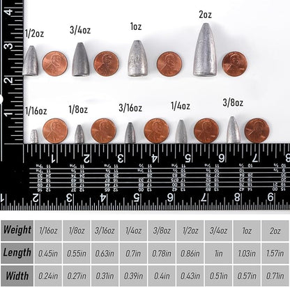 Dr.Fish 50 Pack Bullet Fishing Sinkers Worm Weights Lead Fishing Weights Bass Fishing Sinker Freshwater Texas Carolina Rig Punch Shot