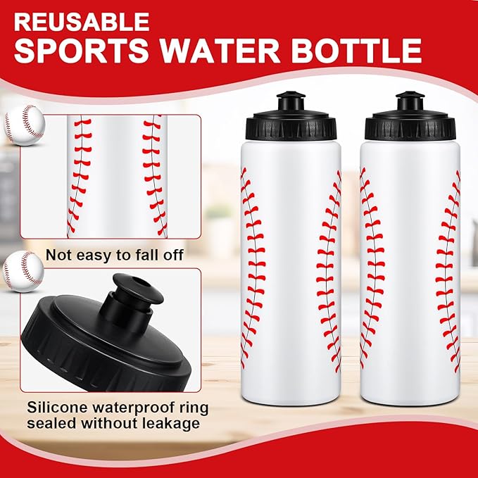 Yaomiao Baseball Water Bottle Bulk Reusable Sports Bottle 20 oz Squeeze Baseball Accessories Gifts School Sports