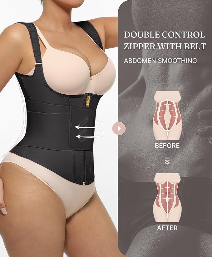 FeelinGirl Waist Trainer for Women Tummy Control Waist Cincher Belt Workout Body Shaper Vest with Adjustable Shoulder Strap
