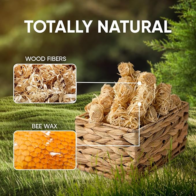 Inflame Fire Starters 300 pcs Fire Starters for Campfires, Grill, BBQ, Fireplace, Woodstove - Charcoal Starter - Waterproof, Weather-Resistant - Natural Wood Fireplace Starters