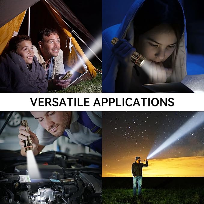 WdtPro Rechargeable Flashlights High Lumens, 2 Pack 10H Long Lasting Super Bright EDC Flashlight, LED Mini Tactical Flash Lights for Camping Emergency, Drop & Water Resistant Brown(Battery Included)