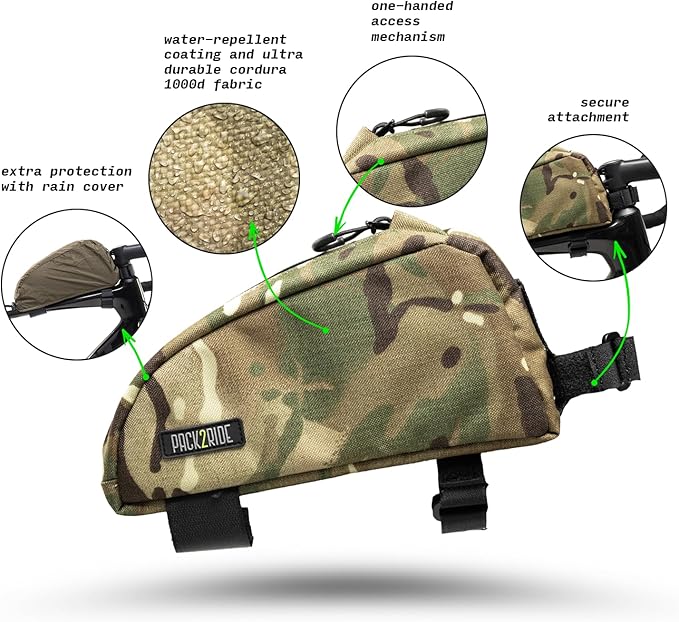 Onedrop Bike Frame Bag - Water Resistant Top Tube Bike Bag with Durable Cordura Fabric, Front Bicycle Storage & Bikepacking Pouch, Cycling Accessories for Biking Travel (Multicam Camo)