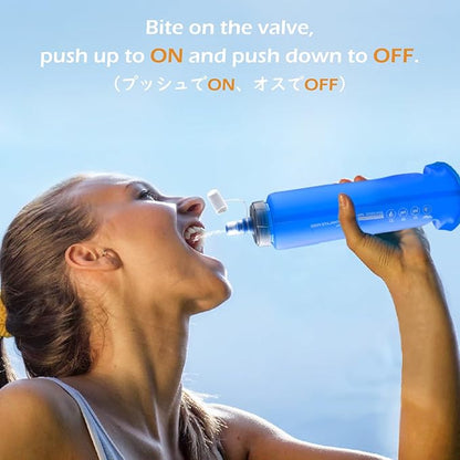 TRIWONDER TPU Collapsible Flask BPA-Free Soft Folding Water Bottles for Hydration Pack - Ideal for Running Hiking Cycling Climbing (500ml/16.9oz - Blue)