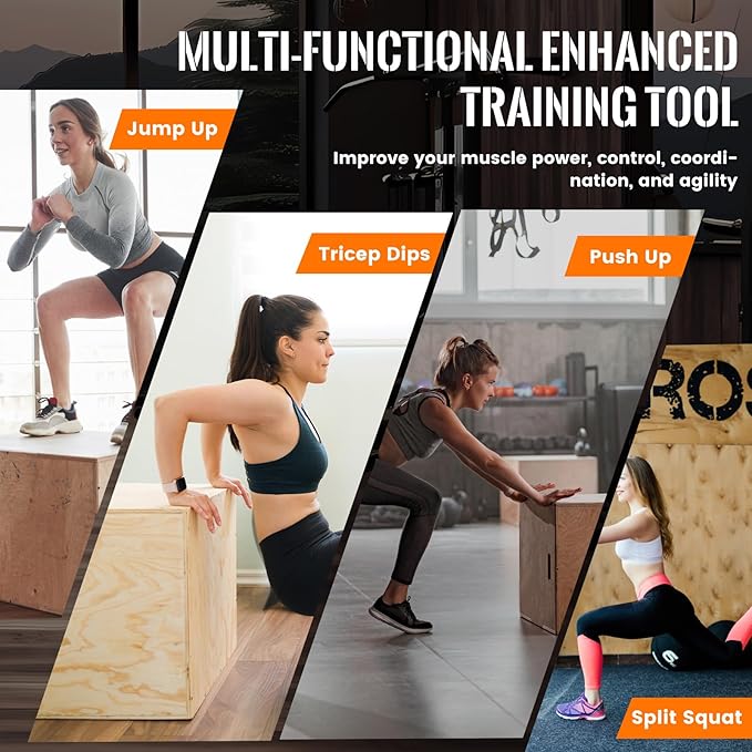 CAELUM 3-in-1 Wood Plyo Box - Non-Slip Plyometric Jump Box for Home & Gym, 400lbs Bearing Fitness Launch Box for Jumping Squats Step-ups Strength Training