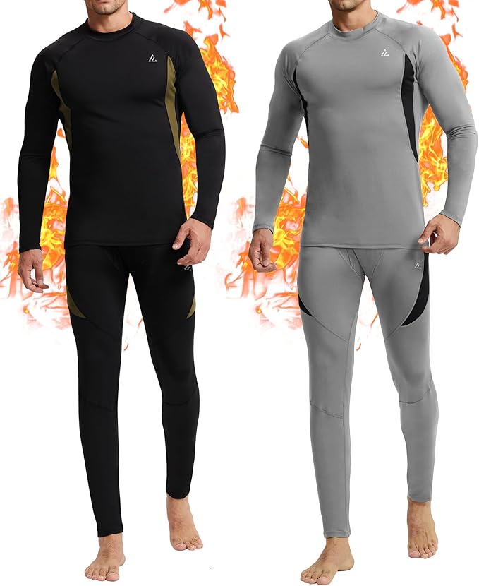 CL convallaria 2 Pack Mens Thermal Underwear Fleece Lined Long Johns Winter Base Layer Cold Weather Hunting Gear