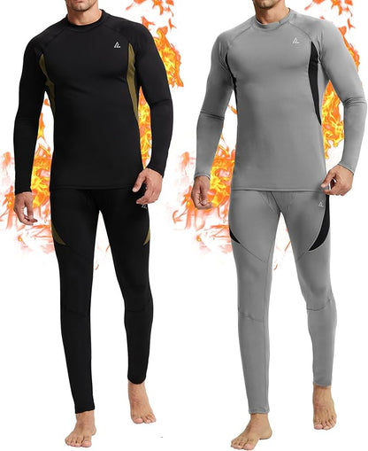 CL convallaria 2 Pack Mens Thermal Underwear Fleece Lined Long Johns Winter Base Layer Cold Weather Hunting Gear