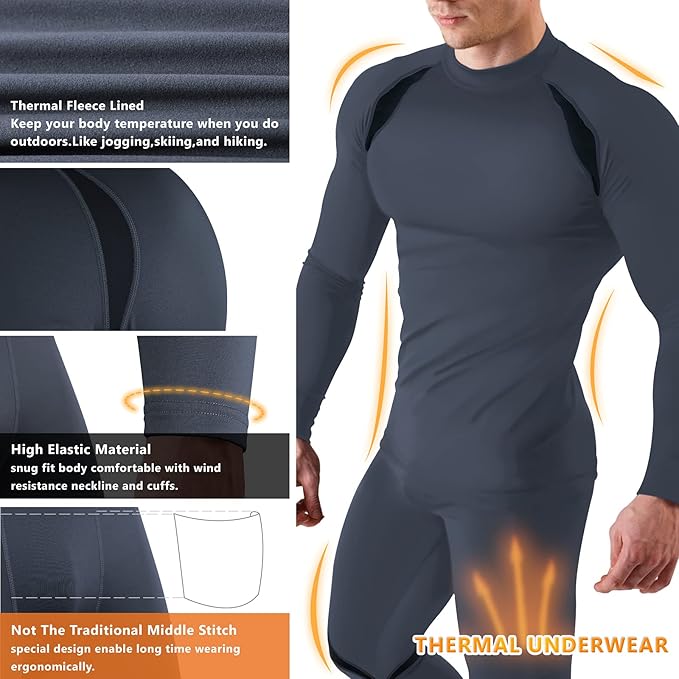 Muezna Men's Thermal Top and Bottom Set Underwear Long Johns Base Layer with Soft Fleece Lined