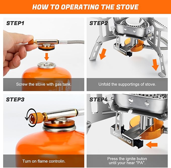 Odoland 3500W/6800W Windproof Camp Stove Camping Gas Stove with Fuel Canister Adapter, Piezo Ignition, Carry Case, Portable Collapsible Stove Burner for Outdoor Backpacking Hiking and Picnic