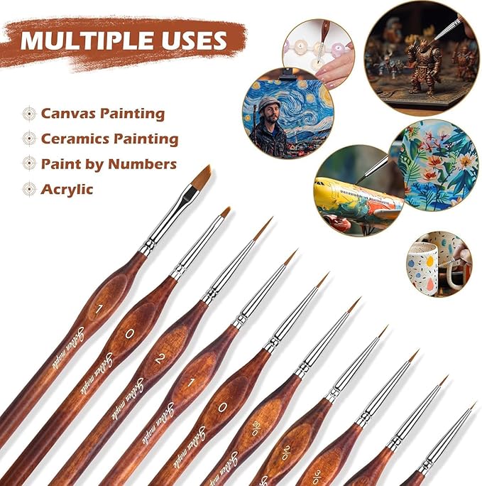 Golden Maple Miniature Model Paint Brushes-10pcs Micro Detail Paint Brush Set,Small Fine Detail Brushes for Acrylic, Oil, Watercolor & Paint by Number,Figurine
