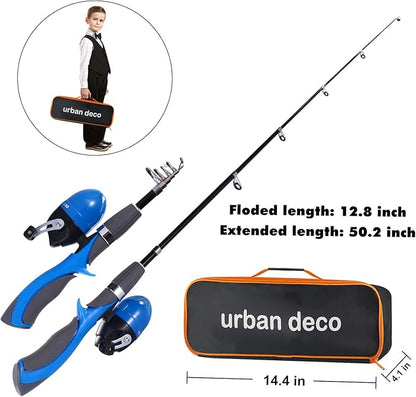 Urban Deco Kids Fishing Pole Set Portable Telescopic Kids Fishing Rod and Reel Combo Kit with Tackle Box for Beginners, Boys,Girls,Youth,Children
