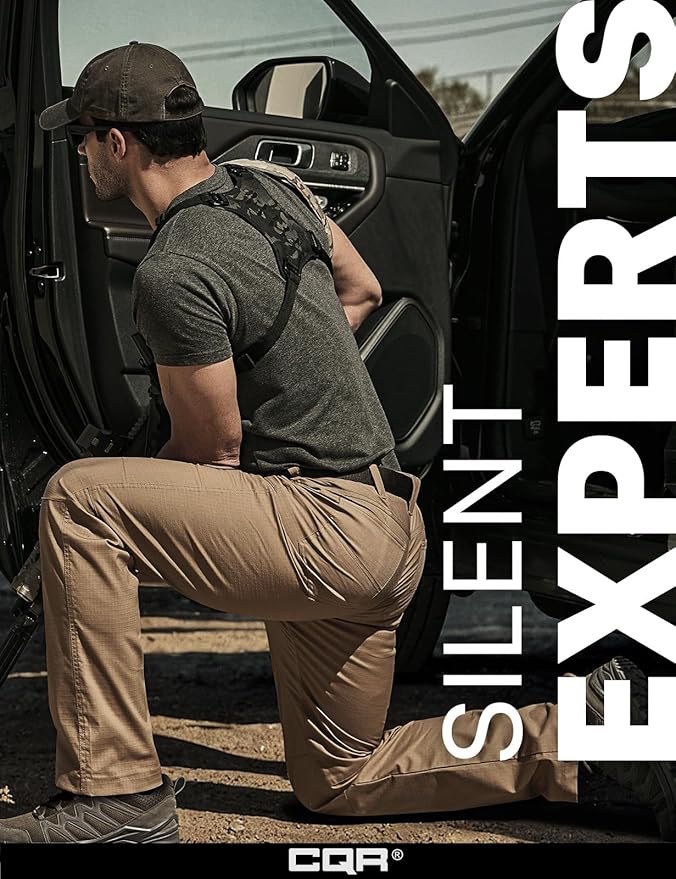 CQR Men's Flex Stretch Tactical Pants, Water Resistant Ripstop Cargo Pants, Lightweight EDC Outdoor Work Hiking Pants
