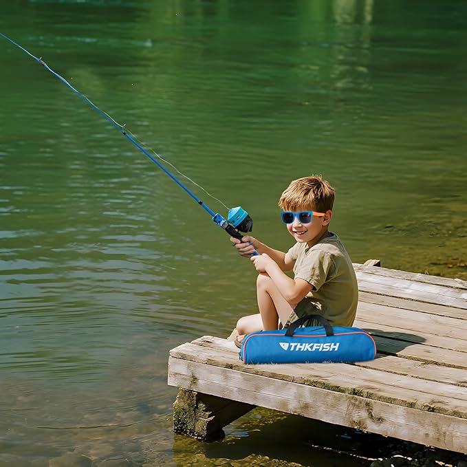 Kids Fishing Pole Set, Telescopic Fishing Rod Reel Combo Kids Starter Kit with Lures Tackle Box, Foldable Stool and Portable Bag for Boys Girls Younth