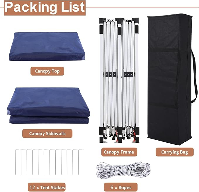 COBIZI 10x20 Pop Up Canopy Tent with Sidewalls,Party Tent Outdoor Gazebos, Waterproof & UV50+,3 Adjustable Heights,Higher Frame Design - Extra Tall for Parties Backyard,Weddings,Markets,(Dark Blue)